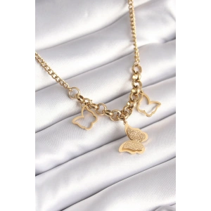 316L Çelik Gold Renk Simli Kelebek Model Kadın Kolye