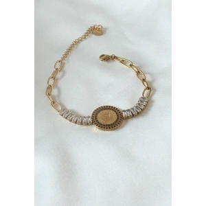 316L Çelik Gold Renk Tam Altın Modelli Zirkon Taşlı Kadın Bileklik