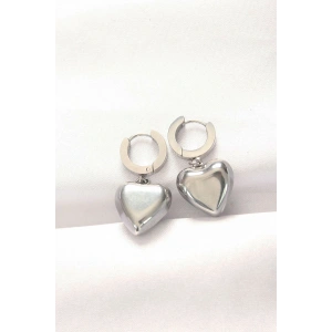 316L Çelik Gümüş Renk Bombeli Kalp Tasarımlı Küpe