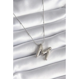 316L Çelik Gümüş Renk Bubble M Harf Model Kadın Kolye