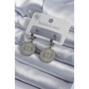 316L Çelik Gümüş Renk İşleme Detay Kadın Küpe