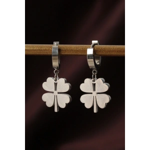 316L Çelik Gümüş Renk Yonca Küpe