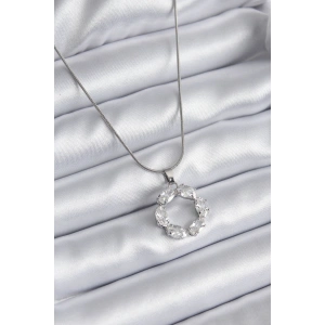 316L Çelik Gümüş Renk Zirkon Taşlı Kadın Kolye