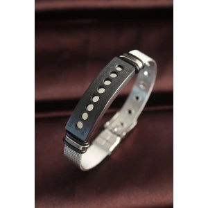 316L Çelik Siyah Desenli Oval Figür Ayarlanabilir Hasır Kordonlu Bileklik