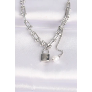 316L Çelik Zincir Gümüş Renk Zincirli Love Yazılı Kilit Kolye