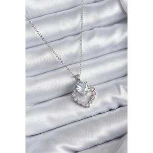 316L Çelik Zincir Gümüş Renk Zirkon Taşlı Kalp Model Kadın Kolye