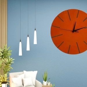 Ahşap Minimal Dekoratif Duvar Saati - 33x33 cm Turuncu