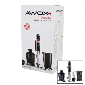 AWOX BARMİX  3İN1  BLENDER SETİ  ÇELİK 2Lİ MİKSER   ÇELİK RONDO BIÇAK   ÇELİK 4 KANATLI BIÇAK   1000W (5047)