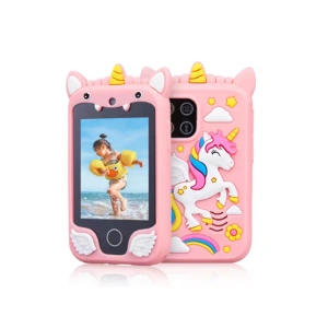 Çocuklar İçin Eğitici Telefon Dokunmatik Ekran Çift Kameralı Fenerli Müzik Çalar Oyun Video Pembe