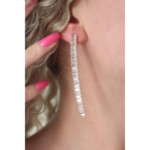 Gold Renk Zirkon Taşlı Kadın Küpe