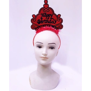 Happy Birthday Neon Kırmızı Renk Doğum Günü Tacı 24x15 cm (5047)