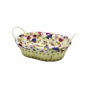 OVAL RENKLİ BEZLİ HASIR EKMEK SEPETİ (5047)