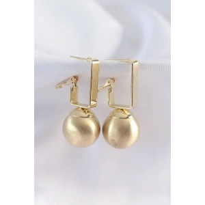 Pirinç Gold Renk Dikdörtgen Detay Oval Küpe