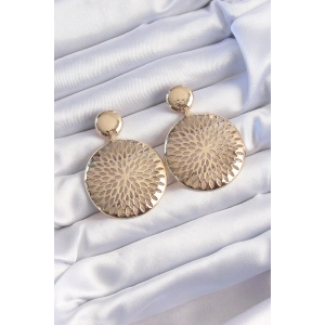 Pirinç Gold Renk Oval İşlemeli Küpe