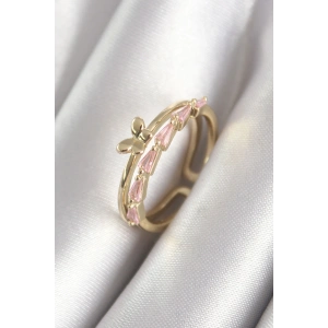 Pirinç Gold Renk Zirkon Taşlı Kelebek Figür Kadın Yüzük