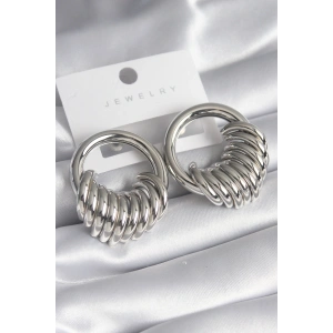 Pirinç Gümüş Renk Halka Sarmal Model Kadın Küpe