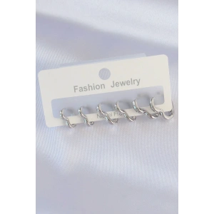 Pirinç Gümüş Renk Kalp Model Küpe Seti