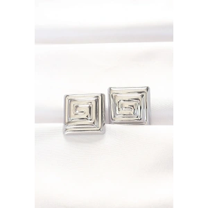 Pirinç Gümüş Renk Kare Form Küpe