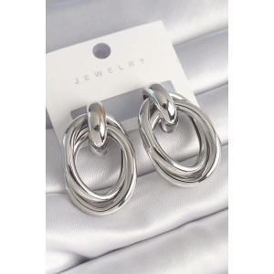 Pirinç Gümüş Renk Oval Sarmal Model Kadın Küpe