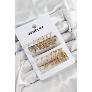 Pirinç Karışık Halka Model Gold Renk 6 Çift Kadın Küpe Set