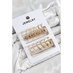 Pirinç Karışık Halka Model Gold Renk 6 Çift Kadın Küpe Set