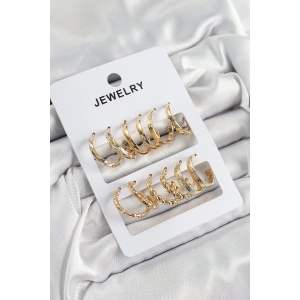 Pirinç Karışık Halka Model Gold Renk 6 Çift Kadın Küpe Set