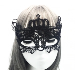 Siyah Renk Dantel İşlemeli Örgülü Parti Maskesi Model 6 (5047)