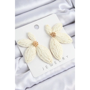 Yarım Çiçek Model Krem Renk Kadın Hasır Küpe