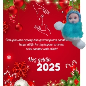 Yeni Yıl Geyik Kart Üzerinde Anahtarlık (Kişiye Özel Yazı Yazdırılabilir) Peluş Bebek 5 adet