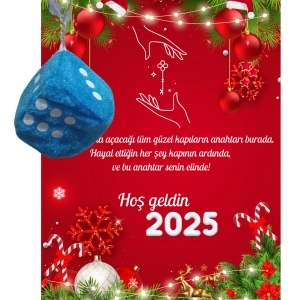 Yeni Yıl Geyik Kart Üzerinde Anahtarlık (Kişiye Özel Yazı Yazdırılabilir) Zar Model 5 Adet