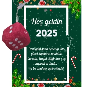 Yeni Yıl Kart Üzerinde Anahtarlık (Kişiye Özel Yazı Yazdırılabilir) Zar Model 5 Adet