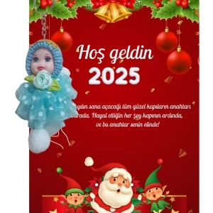 Yeni Yıl Noel Baba Kart Üzerinde Anahtarlık (Kişiye Özel Yazı Yazdırılabilir) Tütü Bebek  5 Adet