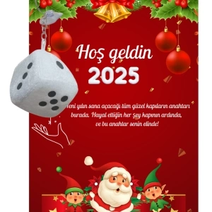 Yeni Yıl Noel Baba Kart Üzerinde Anahtarlık (Kişiye Özel Yazı Yazdırılabilir) Zar Model 5 Adet