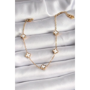 316L Çelik Gold Renk Beyaz Baby Boy Yonca Model Kadın Bileklik