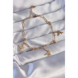 316L Çelik Gold Renk Kuş Tasarımlı Topçuk Detay Zincir Bileklik