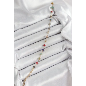 316L Çelik Gold Renk Zincirli Mix Renk Kristal Taşlı Kadın Bileklik