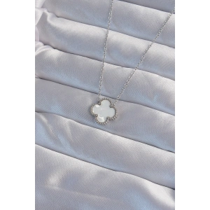 316L Çelik Gümüş Renk Beyaz Sedefli Yonca Kolye