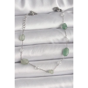 316L Çelik Gümüş Renk Zincir Yeşil Doğal Taş Kadın Bileklik