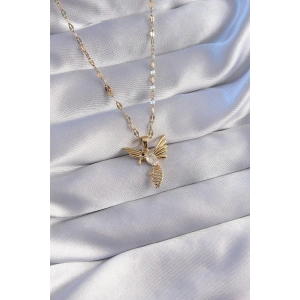 316L Çelik Zincir Gold Renk Zirkon Taşlı Anka Kuşu Figürlü Kolye