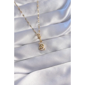 316L Çelik Zincir Gold Renk Zirkon Taşlı Sedefli Ay Figürlü Kolye