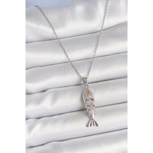 316L Çelik Zincir Gümüş Renk Zirkon Taşlı Balık Figürlü Kolye