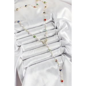 Pirinç Gold Renk İncili Zirkon Taşlı Kalpli Y Kadın Kolye