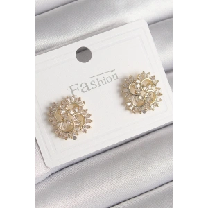 Pirinç Gold Renk Zirkon Taşlı Yonca Model Kadın Küpe