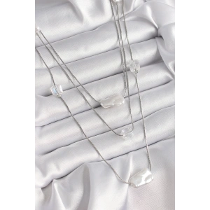 Pirinç Gümüş Renk Ezme İnci Model Çoklu Kadın Kolye