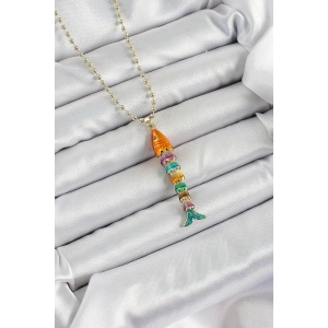 Pirinç Rainbow Balık Model Zirkon Taşlı Gold Renk Kadın Kolye