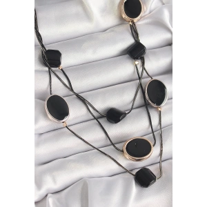 Pirinç Siyah Renk Zincir Kristal Taşlı Kadın Kolye