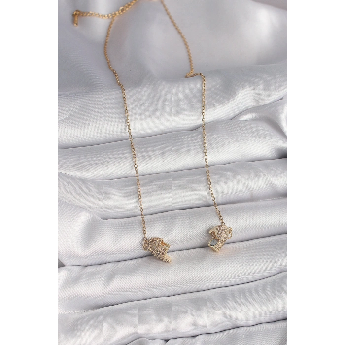 316L Çelik Gold Renk Zincir Zirkon Taşlı Mıknatıslı Kalp Model Kadın Kolye