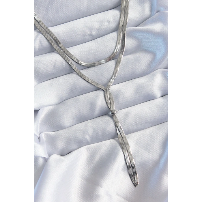 316L Çelik Gümüş Renk 2li İtalyan Zincir Asansör Model Kadın Kolye