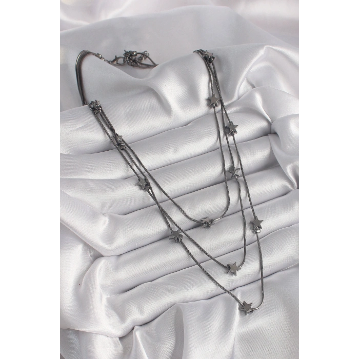 Pirinç Füme Renk 3Lü Yıldız Model Kadın Kolye