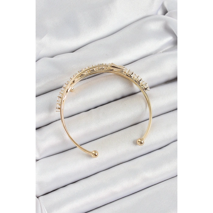 Pirinç Gold Renk Arpa Zirkon Taşlı Kadın Bileklik